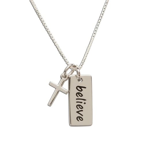 SS Believe Pendant Necklace with Cross