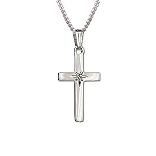 Sterling Silver Cross Necklace with Diamond Accent