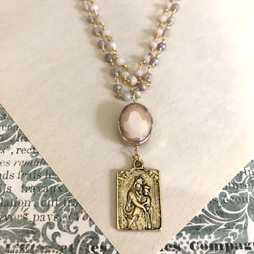 Pink Opal Scapular Medallion Necklace