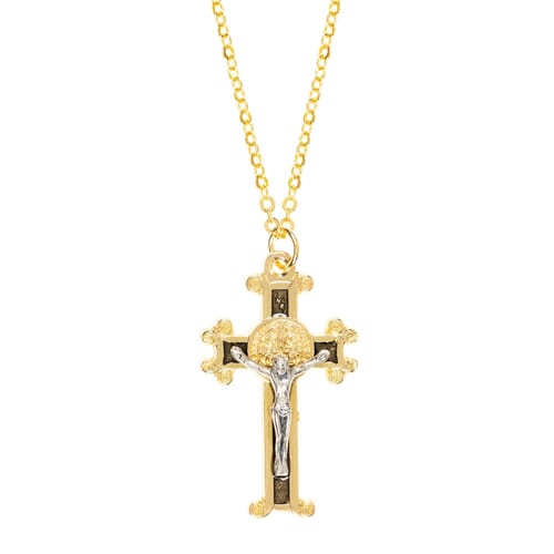 Two Tone St. Benedict Crucifix Necklace