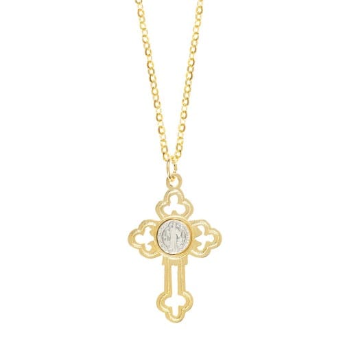 Two Tone St. Benedict Cross Necklace