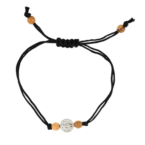 Silver St. Benedict Black Cord Bracelet