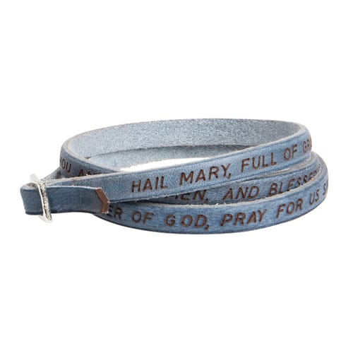 Blue Hail Mary Leather Wrap Bracelet