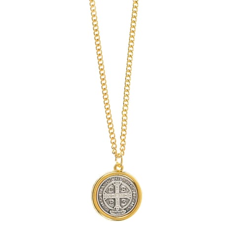 Two Tone St. Benedict Medal on 24&quot; Chain