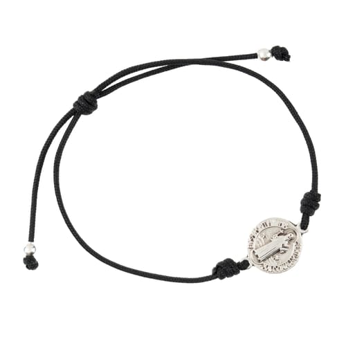 Silver St. Benedict Medal Black Cord Bracelet