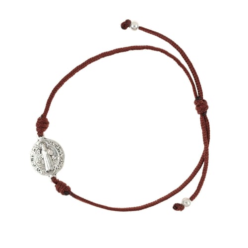 St. Benedict Medal Brown Corded Bracelet