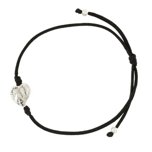 Lourdes Medal Black Corded Bracelet