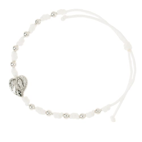 White & Silver Lourdes Corded Rosary Bracelet