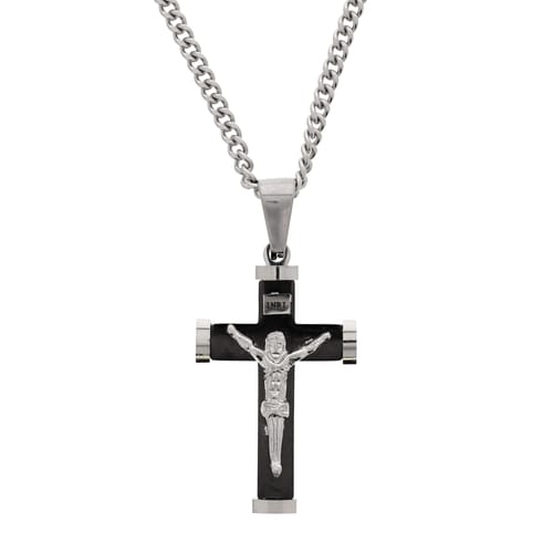 Stainless Steel Black Crucifix Necklace