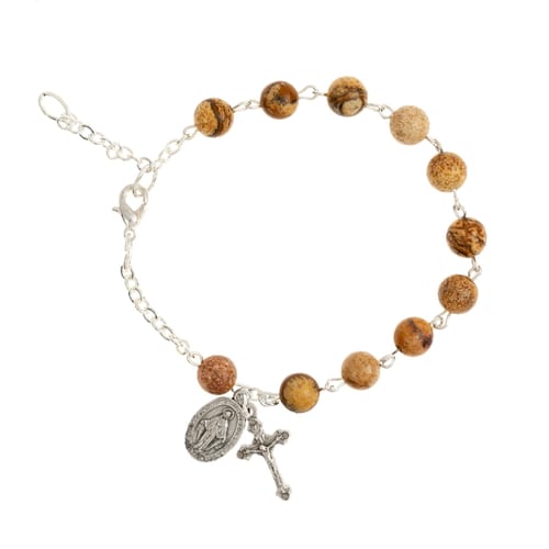 Brown Jasper Bead Rosary Bracelet