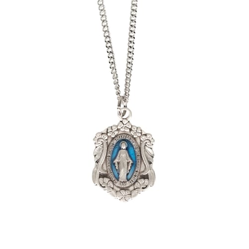 Sterling Floral Miraculous Medal Necklace