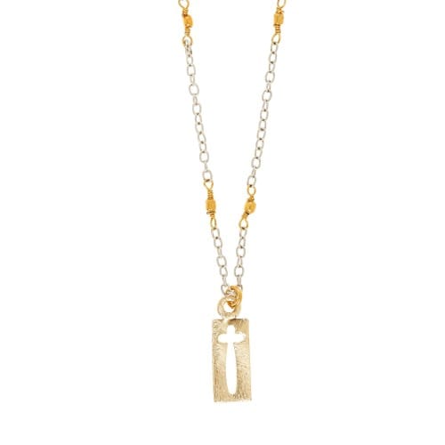 Two Tone Fancy Chain Cross Necklace