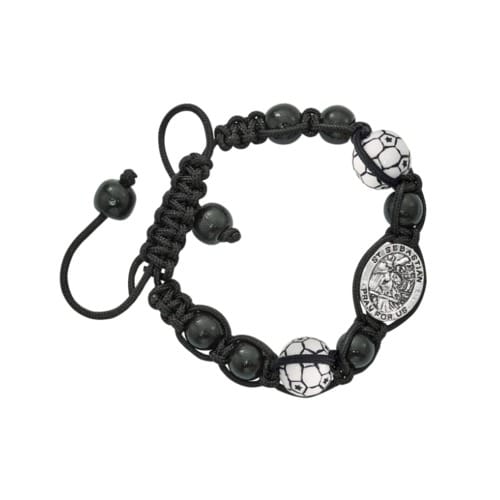 Black St. Sebastian Soccer Corded Bracelet