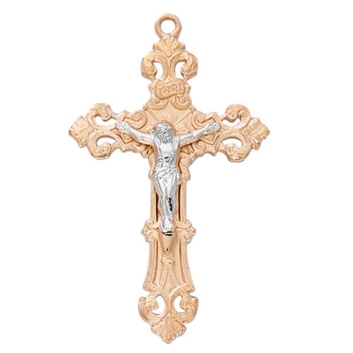 Ornate Two Tone Crucifix Necklace
