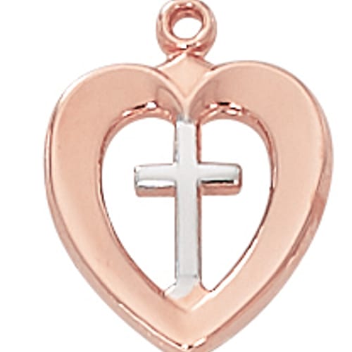 Rose Gold &amp; Sterling Heart Cross Necklace