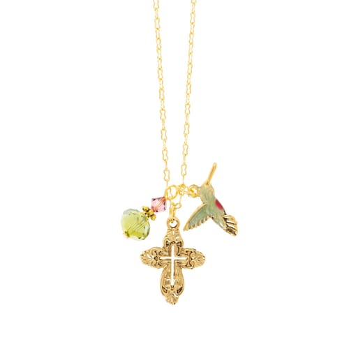 Gold Plated Cross & Hummingbird Necklace