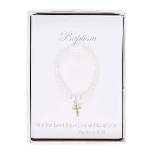 SS Cross &amp; Pearl Baptism Keepsake Bracelet