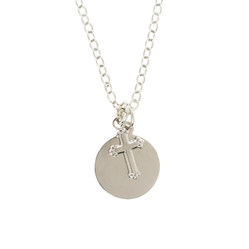 Silver Cross Necklace with Engravable Charm