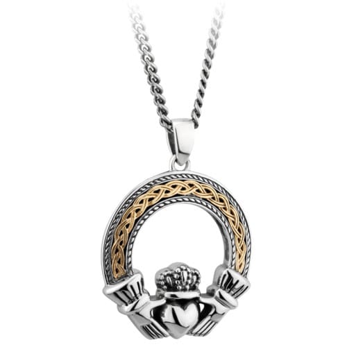 Silver & 10K Gold Celtic Claddagh Necklace