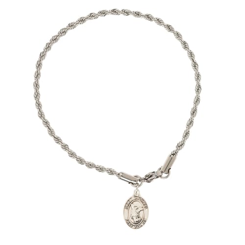 Silver St. Michael Medal Rope Chain Bracelet