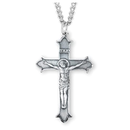 Fleur-de-lis Tipped Sterling Silver Crucifix Necklace