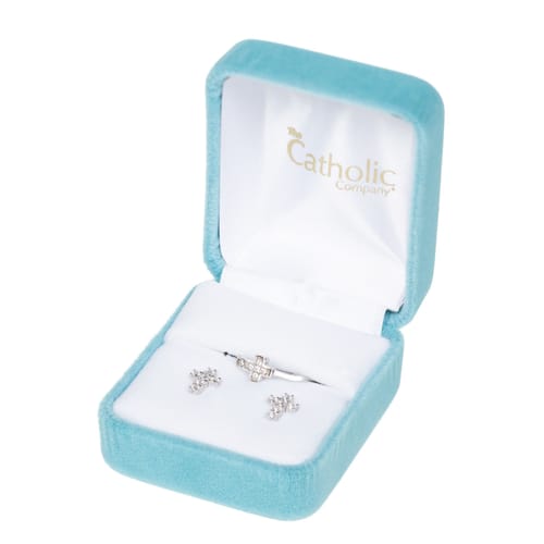 Silver &amp; Cubic Zirconia Cross Earrings &amp; Ring Set