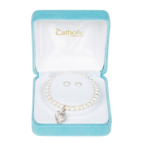 Freshwater Pearl Miraculous Heart Bracelet &amp; Earrings Set