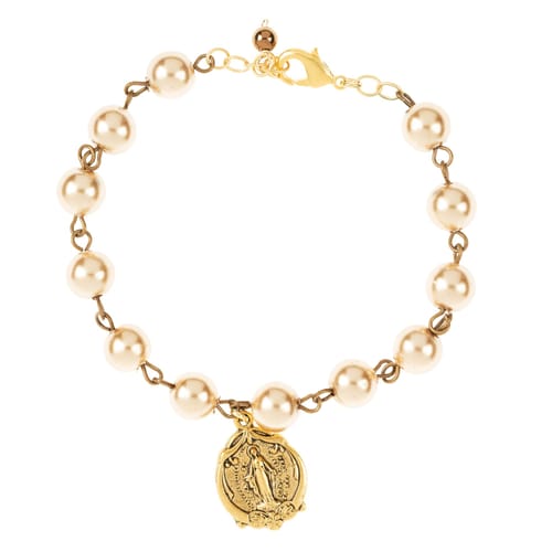 Champagne Pearl Miraculous Medal Bracelet
