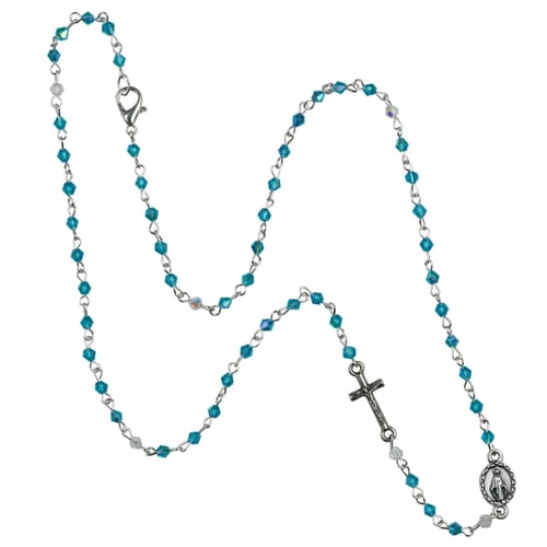 Aqua Rosary Necklace with Aurora Borealis Beads