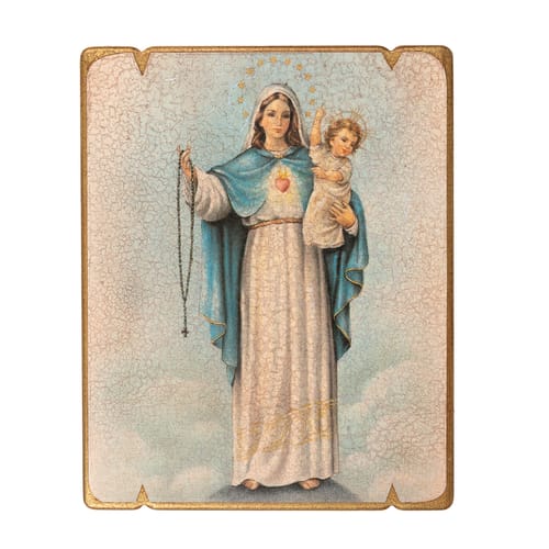 Our Lady of the Rosary Wood Plaque