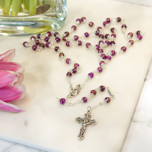 Fatima Crown Marbled Crimson Rosary