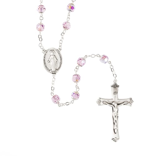 Swarovski Amethyst and Sterling Rosary with Budded Crucifix