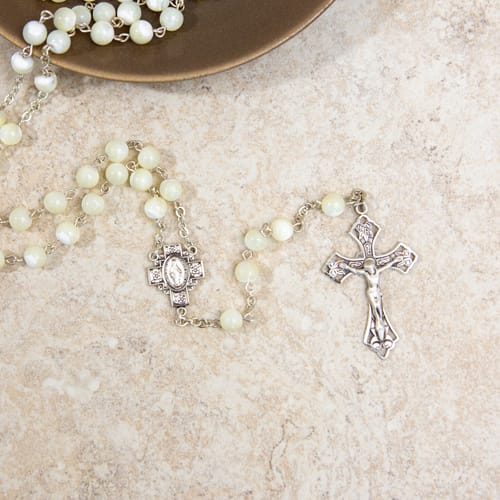 Ornate Mother of Pearl and Sterling Silver Rosary