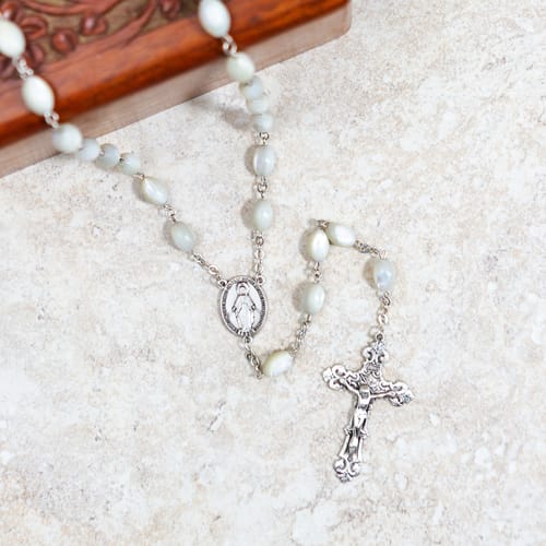 Oval Mother of Pearl and Sterling Silver Rosary