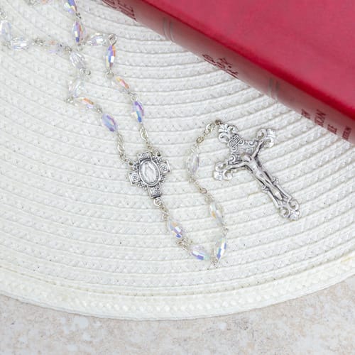 Swarovski Clear Oval Crystal and Sterling Silver Rosary