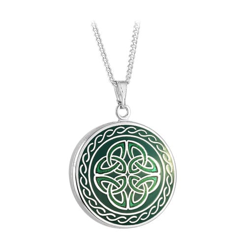 Book of Kells Green Trinity Knot Necklace