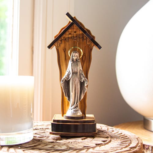 Praying Madonna Wood Shrine with LED Light