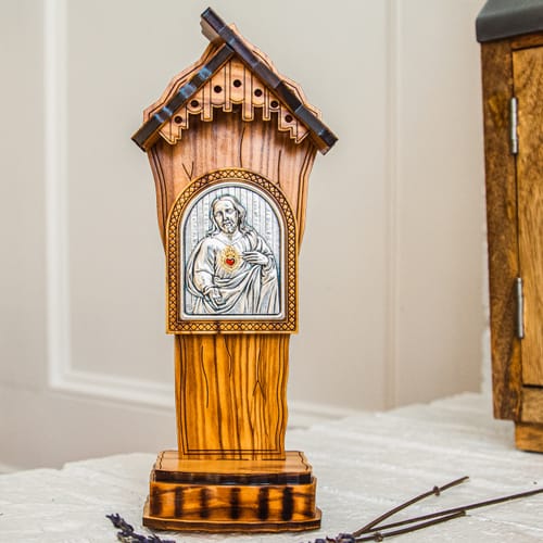 Sacred Heart of Jesus Wood Shrine With LED Light