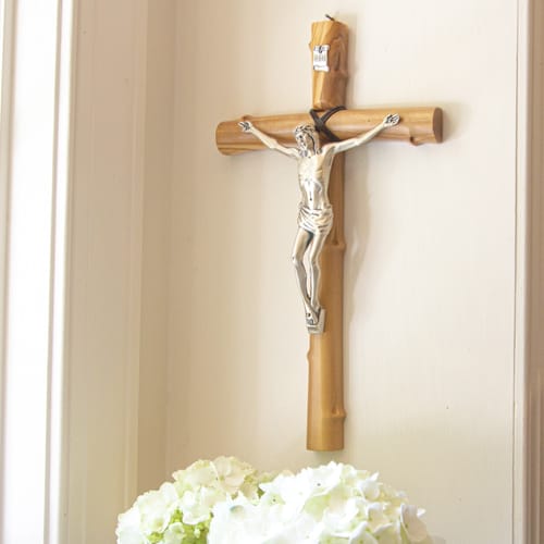 Roped Olive Wood Crucifix - 12&quot;