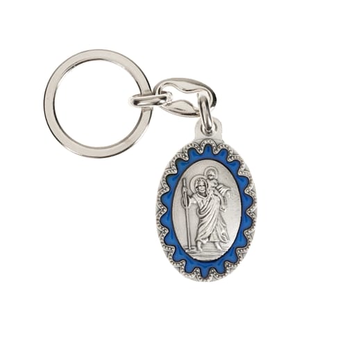 St. Christopher Silver Oxidized Lace Key Ring