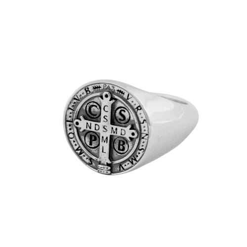St. Benedict Sterling Silver Ring with Thick Band