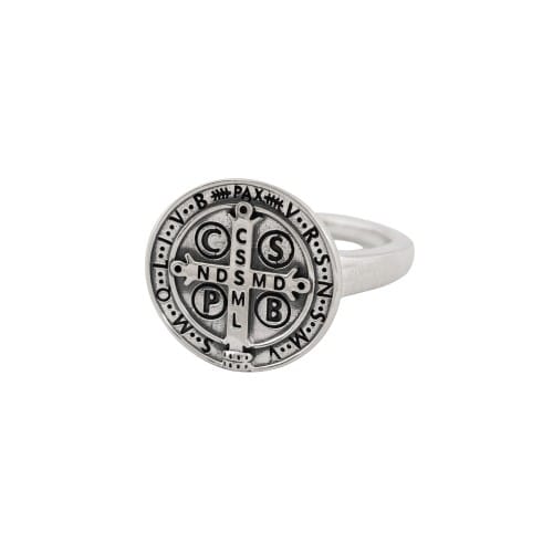 St. Benedict Sterling Silver Ring with Thin Band