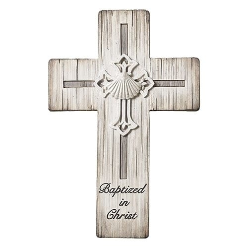 8.5&quot;H DISTRESSED BAPTISM WALL CROSS