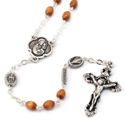 Italian Wood and Silver Plated St. Joseph Rosary