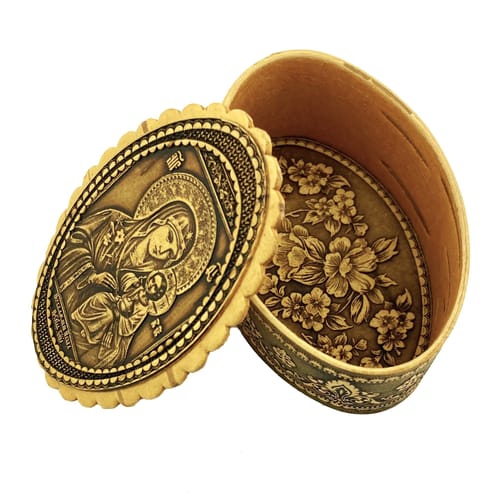 Russian Birch Wood Eternal Bloom Madonna Rosary Box