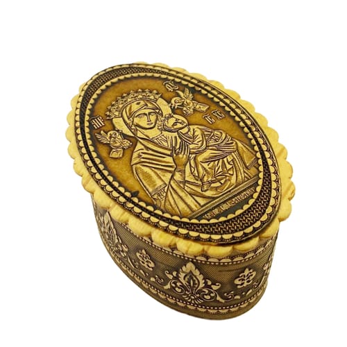 Russian Birch Wood Our Lady of Perpetual Help Rosary Box