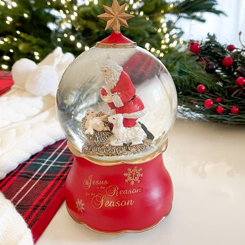 Jesus is the Reason Wind Up Santa Snow Globe