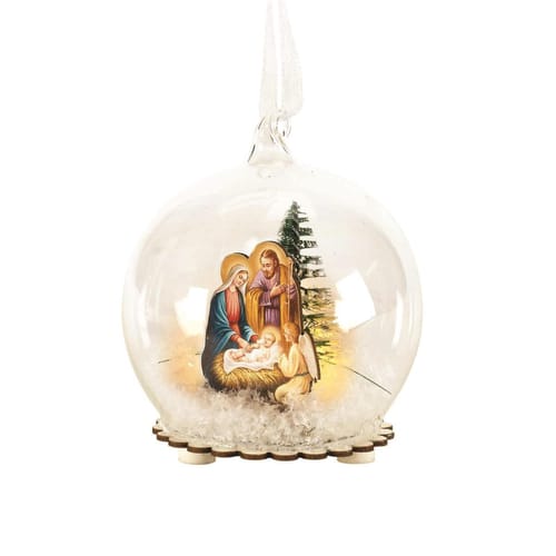 Lighted Holy Family Glass Ornament