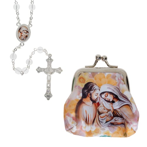 Holy Family Purse &amp; Crystal Rosary Set