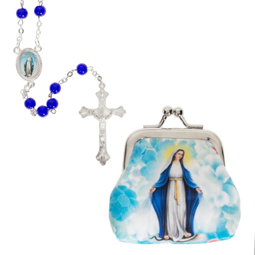 Our Lady of Grace Purse &amp; Blue Rosary Set